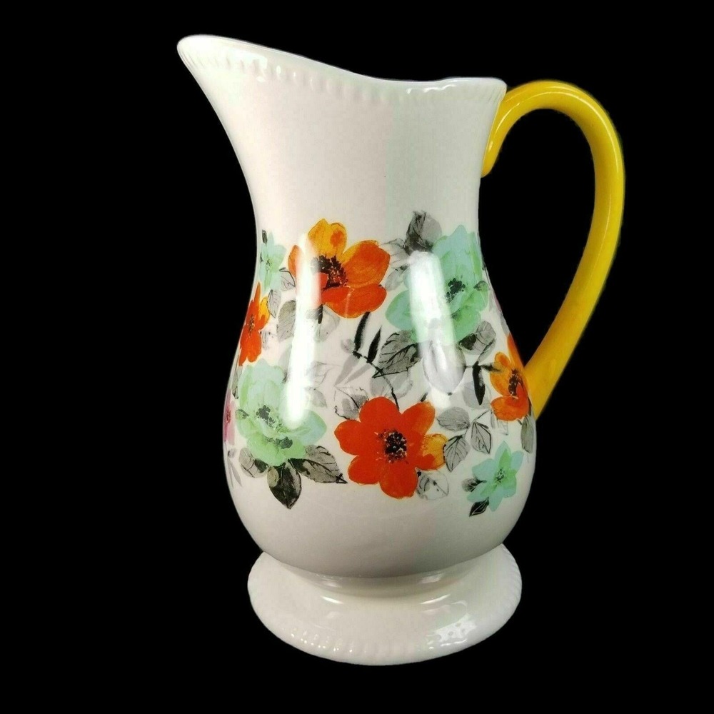 Pioneer Woman Flea Market Decorated Floral 2 Quart Large Pitcher Embossed